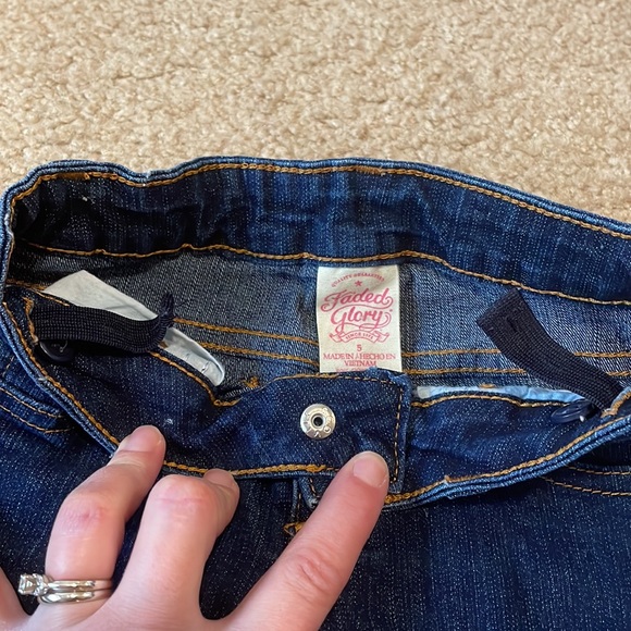 Like new Dark blue toddler denim flare jeans with adjustable waist band. - Picture 2 of 5